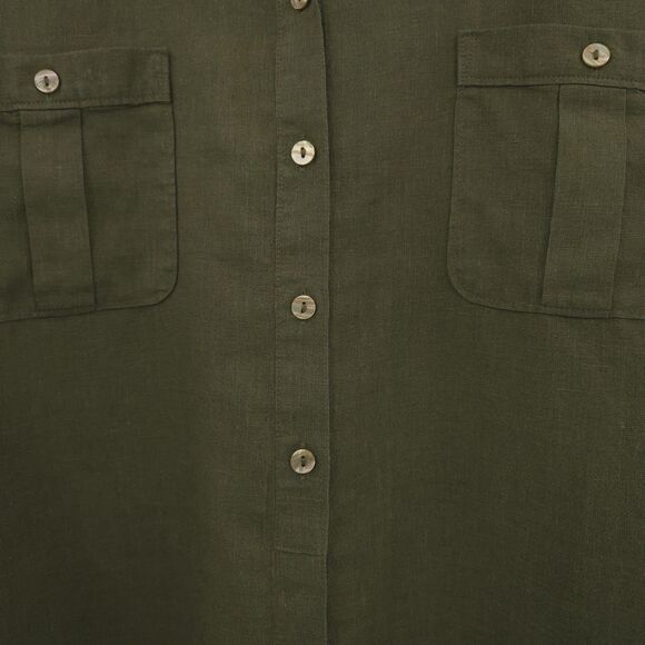 Chico's 100% linen popover tunic top Size 4 (XXL) button up non-iron green - Picture 5 of 9